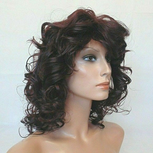 New Shoulder Length Curly Dark Brown/Burgundy Wig main image 9